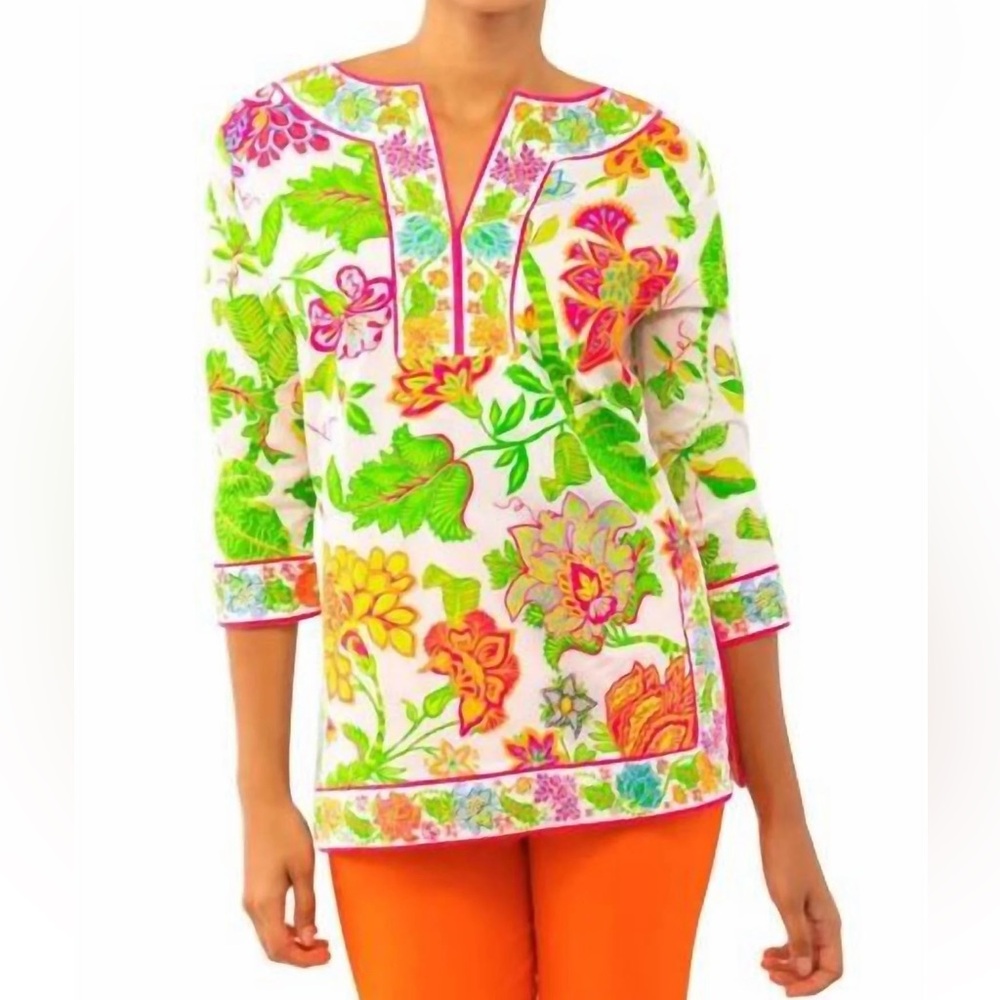 Gretchen Scott - Glorious Split Neck Tunic in Multi Bright, Sz S - Picture 1 of 13